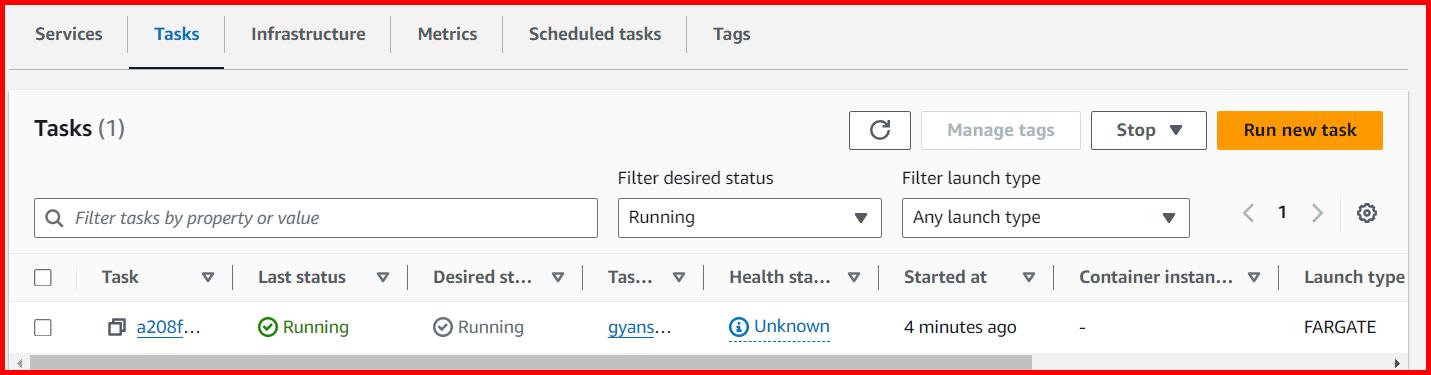 Picture showing the task definition created in AWS ECS
